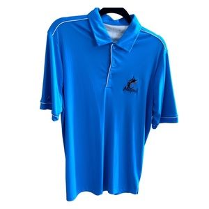 Antigua Miami Marlins Blue Polo Short Sleeve Shirt Size M EUC